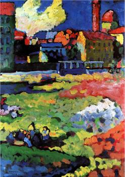 Wassily Kandinsky : Munich-Schwabing con la iglesia 0de Santa Ursula